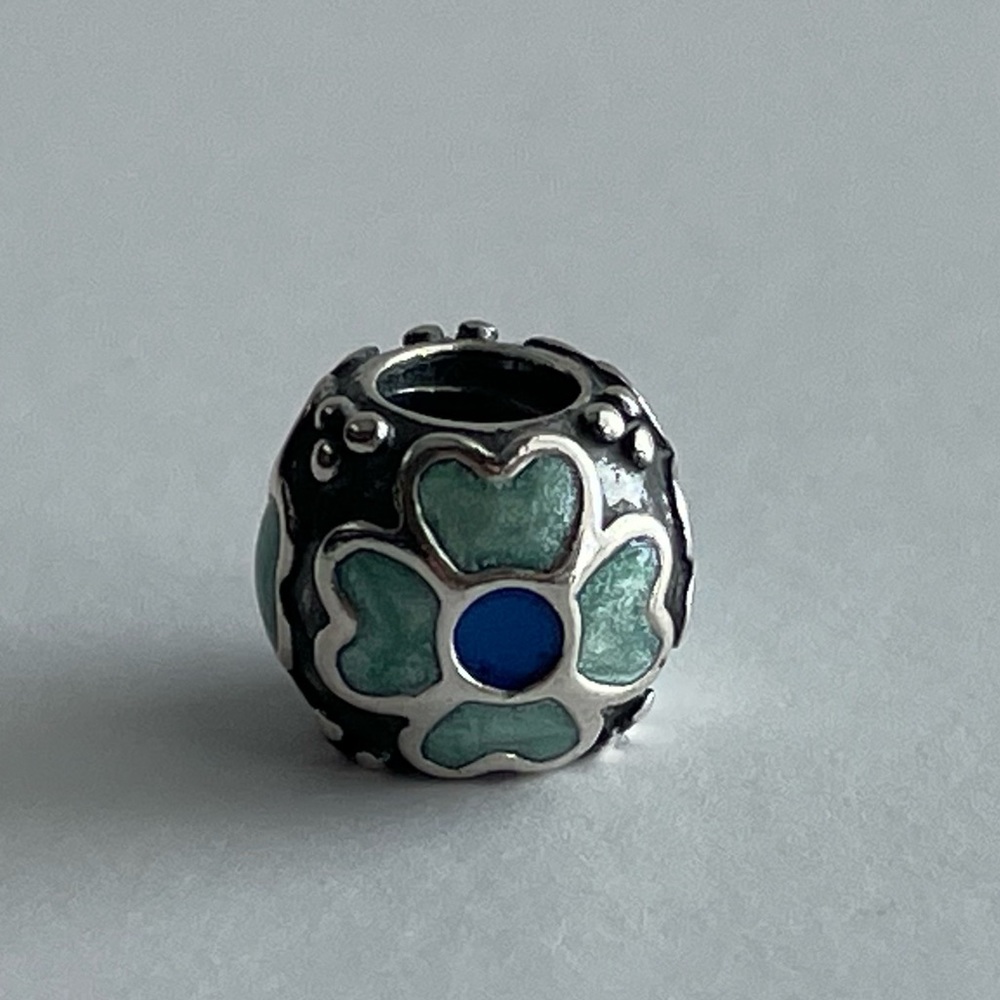Authentic Pandora green blue flower enamel charm discontinued style
